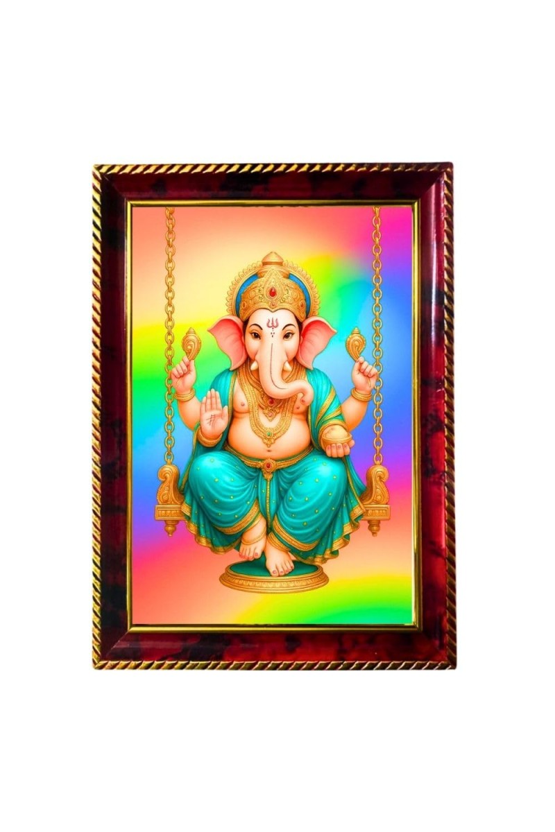 Lord Ganesha Photo Frame For Wall & Table | 7x9 Inch Golden Cherry Finish | Decorative Lord Ganesha Photo Frame For Home, Office & Pooja Room (F11800)