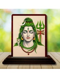 Car Desk/Table Top Lord Shiva Wooden Photo Stand 3x4 Inches, Compact & Stylish Spiritual Display For Car, Home & Office (Pack Of 1) (F14261)