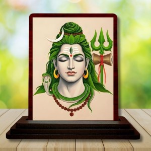 Car Desk/Table Top Lord Shiva Wooden Photo Stand 3x4 Inches, Compact & Stylish Spiritual Display For Car, Home & Office (Pack Of 1) (F14261)