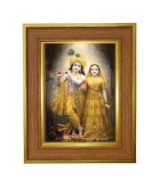 Lord Radha And Krishna Photo Frame 10x14 Inches-Brown Wooden Frame For Home, Office & Temple Decoration And Gifting (F6253)