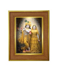 Lord Radha And Krishna Photo Frame 10x14 Inches-Brown Wooden Frame For Home, Office & Temple Decoration And Gifting (F6253)