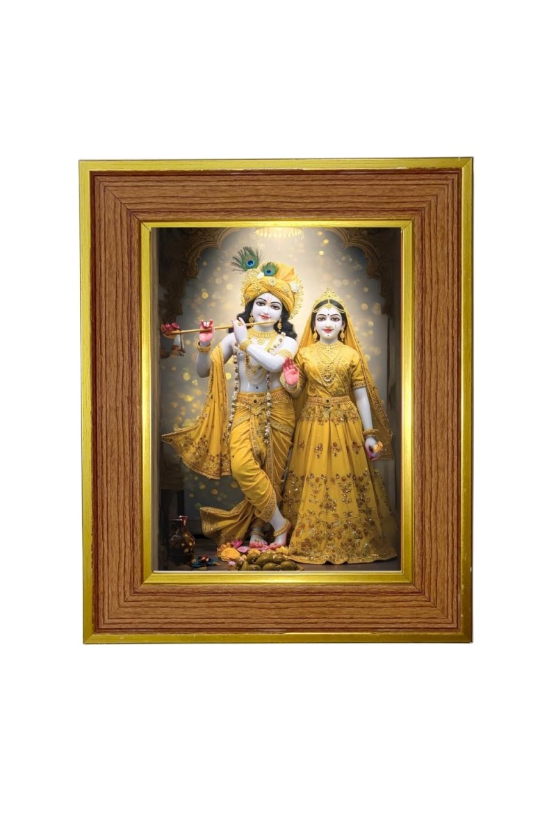 Lord Radha And Krishna Photo Frame 10x14 Inches-Brown Wooden Frame For Home, Office & Temple Decoration And Gifting (F6253)