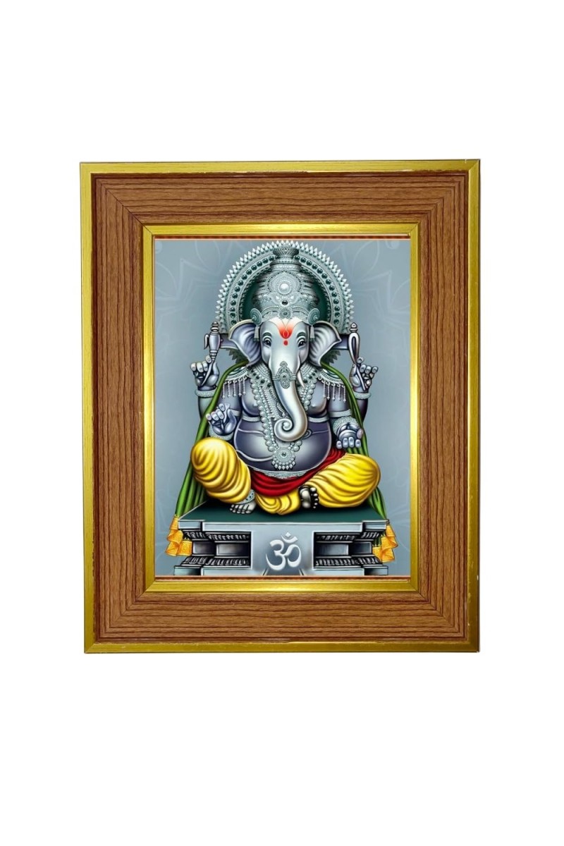 Lord Ganesha Photo Frame 10x14 Inches-Brown Wooden Frame For Home, Office & Temple Decoration And Gifting (F6415)