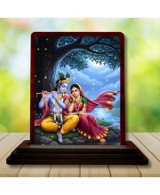 Car Desk/Table Top Lord Radha Krishna Wooden Photo Stand â€“ 3x4 Inches, Compact & Stylish Spiritual Display For Car, Home & Office (Pack Of 1) (F15171)