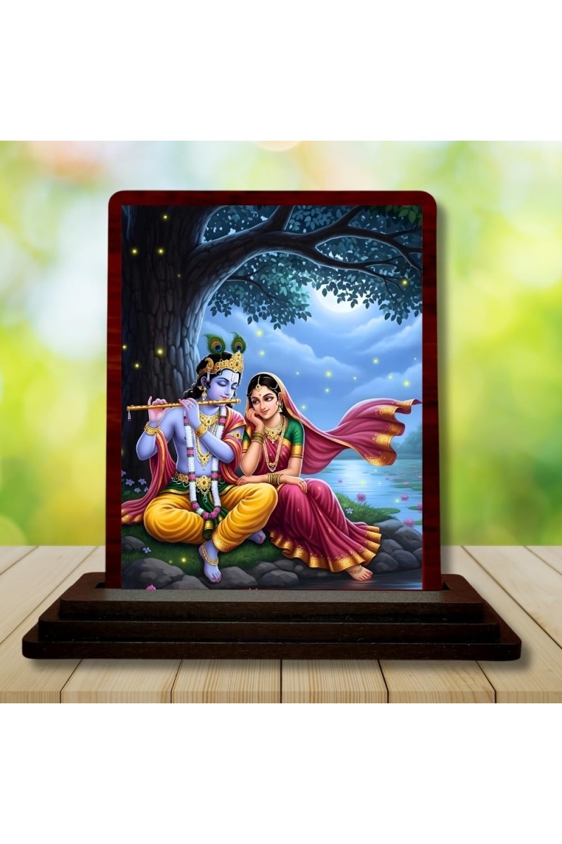 Car Desk/Table Top Lord Radha Krishna Wooden Photo Stand â€“ 3x4 Inches, Compact & Stylish Spiritual Display For Car, Home & Office (Pack Of 1) (F15171)