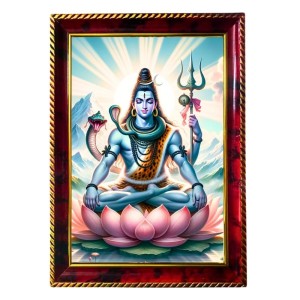 Lord Shiva Photo Frame For Wall & Table | 7x9 Inch Golden Cherry Finish | Decorative Lord Shiva Photo Frame For Home, Office & Pooja Room (F11589)