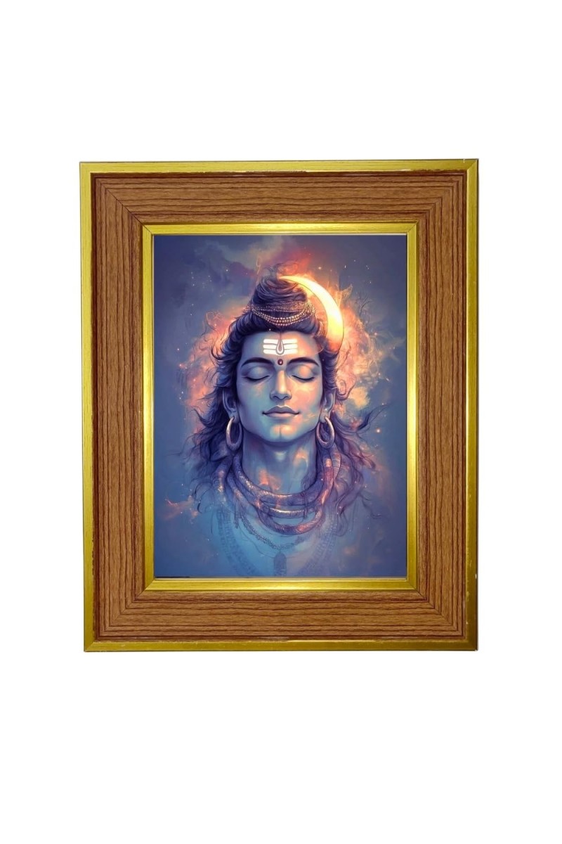 Lord Shiva Photo Frame 16x20 Inches-Brown Wooden Frame For Home, Office & Temple Decoration And Gifting (F6272)