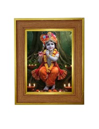 Divine Little Krishna Photo Frame 16x20 Inches-Brown Wooden Frame For Home, Office & Temple Decoration And Gifting (F6386)