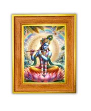 Lord Krishna Photo Frame 16x20 Inches-Brown Wooden Frame For Home, Office & Temple Decoration And Gifting (F6496)