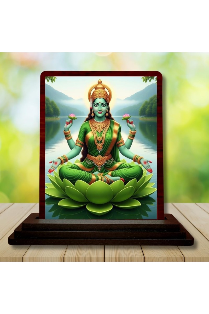 Car Desk/Table Top Goddess Lakshmi Wooden Photo Stand â€“ 3x4 Inches, Compact & Stylish Spiritual Display For Car, Home & Office (Pack Of 1) (F15135)