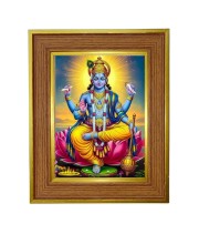 Divine Lord Vishnu Photo Frame 10x14 Inches-Brown Wooden Frame For Home, Office & Temple Decoration And Gifting (F6240)