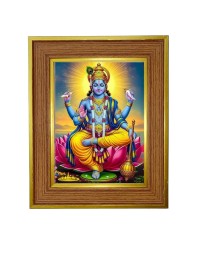 Divine Lord Vishnu Photo Frame 14x18 Inches-Brown Wooden Frame For Home, Office & Temple Decoration And Gifting (F6240)