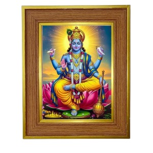 Divine Lord Vishnu Photo Frame 14x18 Inches-Brown Wooden Frame For Home, Office & Temple Decoration And Gifting (F6240)
