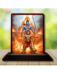 Car Desk/Table Top Lord Rama And Hanuman Wooden Photo Stand 3x4 Inches, Compact & Stylish Spiritual Display For Car, Home & Office (Pack Of 1) (F14307)