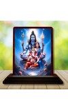 Car Desk/Table Top Lord Shiva And Parvathi And Ganesha Wooden Photo Stand 3x4 Inches, Compact & Stylish Spiritual Display For Car, Home & Office (Pack Of 1) (F14614)