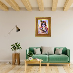 Bal Murali Krishna Photo Frame 12x16 Inches-Brown Wooden Frame For Home, Office & Temple Decoration And Gifting (F6277)