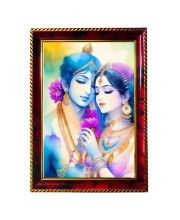 Radha Krishna Photo Frame For Wall & Table | 7x9 Inch Golden Cherry Finish | Decorative Radha Krishna Photo Frame For Home, Office & Pooja Room (F11578)