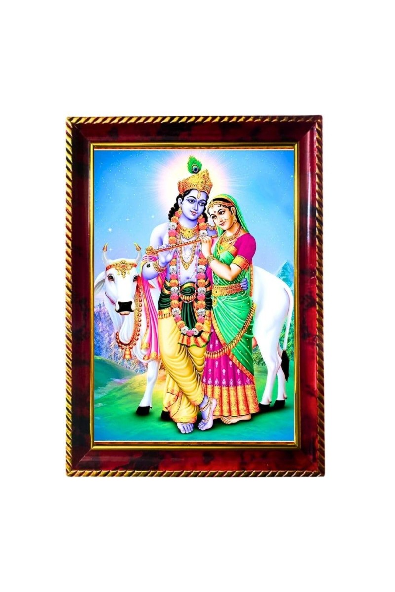 Radha Krishna Photo Frame For Wall & Table | 7x9 Inch Golden Cherry Finish | Decorative Radha Krishna Photo Frame For Home, Office & Pooja Room (F11646)