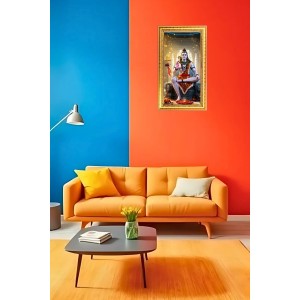 Lord Shiva Digital Golden Color Photo Frame | Hindu Religious Wall Decor | 8x15 Inches - Inspirational Wall Art For Office, Home Decor - Ideal Spiritual Gift (F10344)