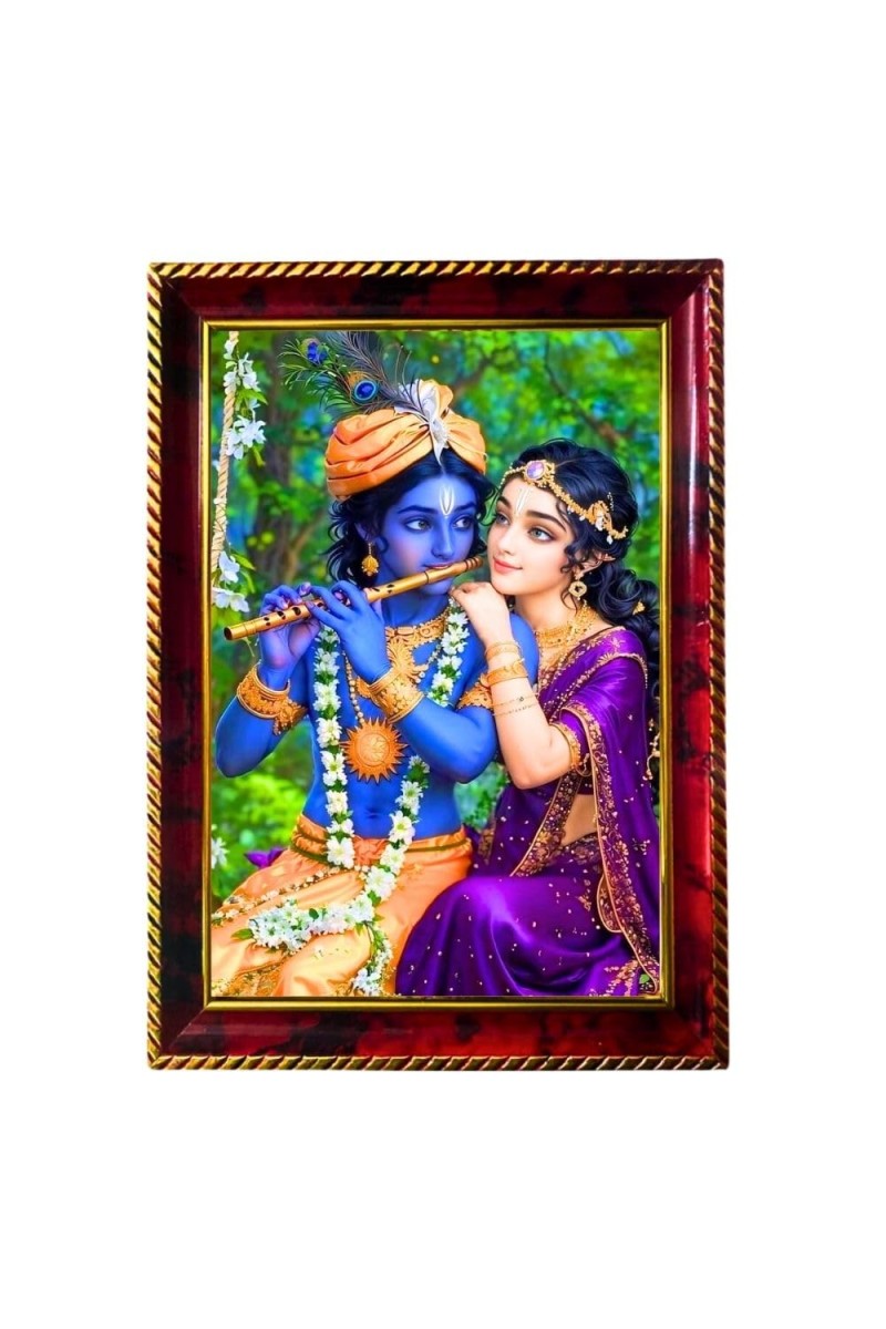 Cute Radha Krishna Photo Frame For Wall & Table | 7x9 Inch Golden Cherry Finish | Decorative Cute Radha Krishna Photo Frame For Home, Office & Pooja Room (F11620)