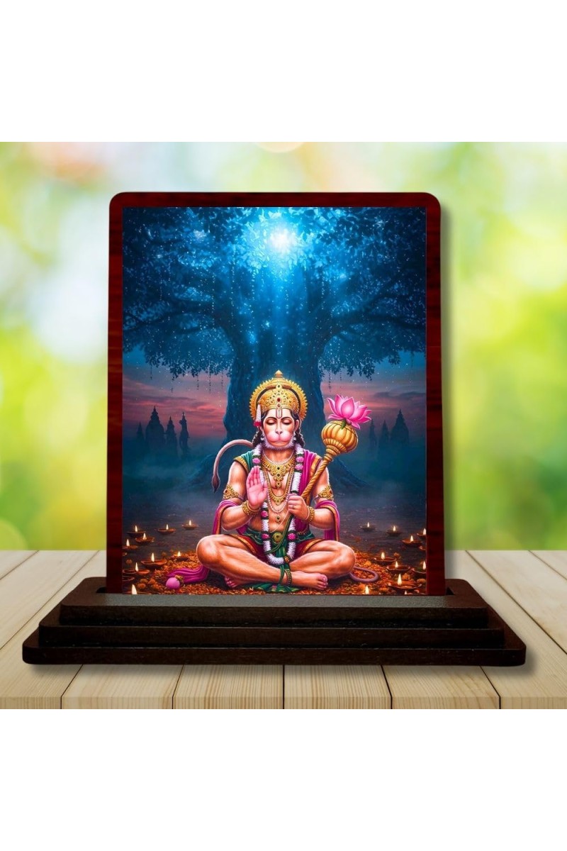 Car Desk/Table Top Lord Hanuman Wooden Photo Stand 3x4 Inches, Compact & Stylish Spiritual Display For Car, Home & Office (Pack Of 1) (F14344)