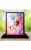 Car Desk/Table Top Lord Krishna Wooden Photo Stand 3x4 Inches, Compact & Stylish Spiritual Display For Car, Home & Office (Pack Of 1) (F14625)