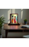 Car Desk/Table Top Radha Krishna Wooden Photo Stand 3x4 Inches, Compact & Stylish Spiritual Display For Car, Home & Office (Pack Of 1) (F14381)