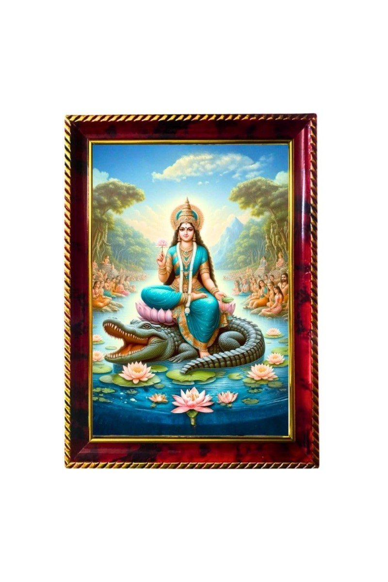 Maa Ganga Photo Frame For Wall & Table | 7x9 Inch Golden Cherry Finish | Decorative Maa Ganga Photo Frame For Home, Office & Pooja Room (F11340)