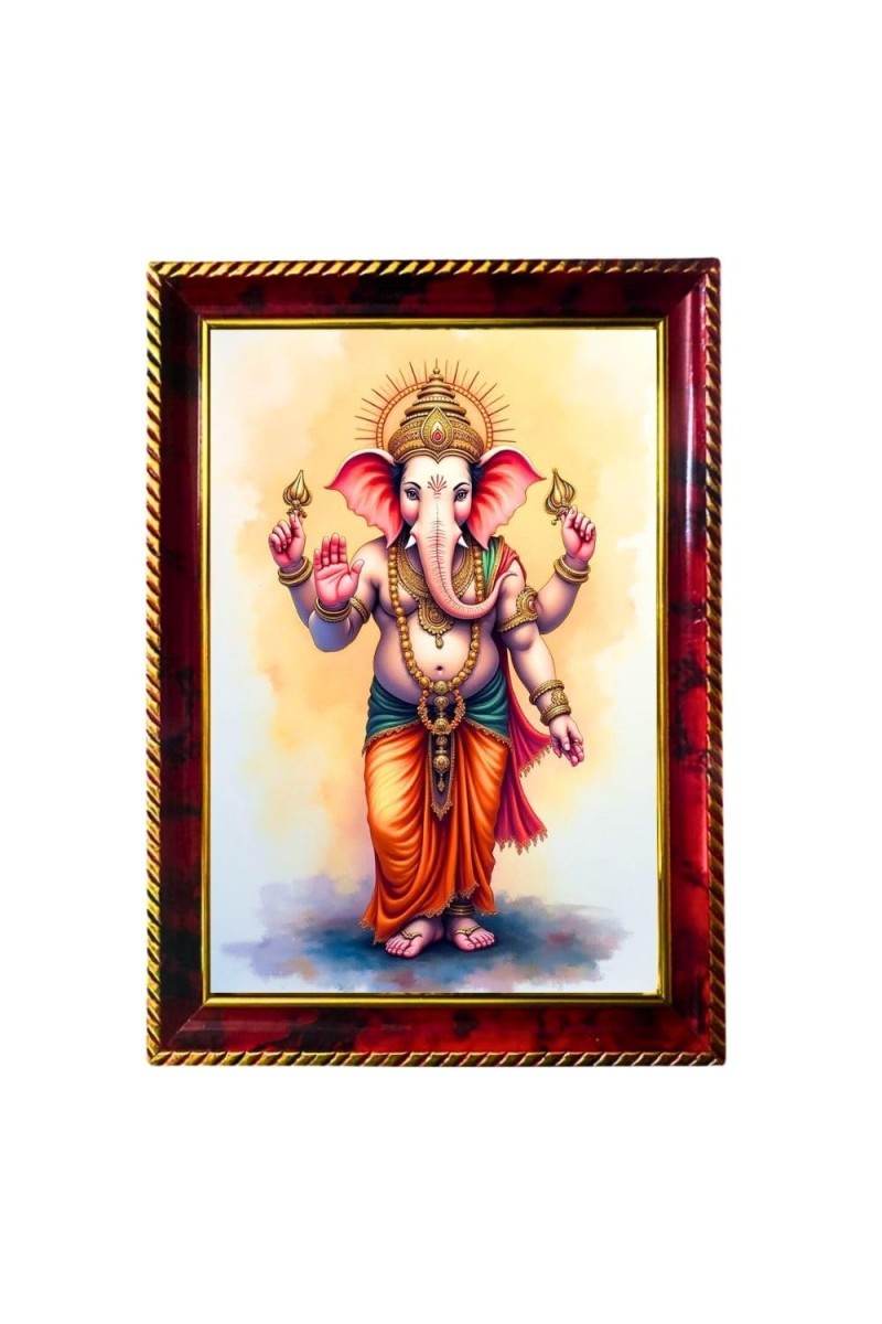 Lord Ganesha Photo Frame For Wall & Table | 7x9 Inch Golden Cherry Finish | Decorative Lord Ganesha Photo Frame For Home, Office & Pooja Room (F11679)