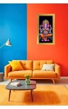 Lord Ganesh Digital Golden Color Photo Frame | Hindu Religious Wall Decor | 8x15 Inches - Inspirational Wall Art For Office, Home Decor - Ideal Spiritual Gift (F10345)