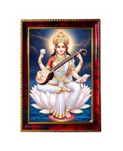 Goddess Saraswathi Photo Frame For Wall & Table | 7x9 Inch Golden Cherry Finish | Decorative Goddess Saraswathi Photo Frame For Home, Office & Pooja Room (F11784)