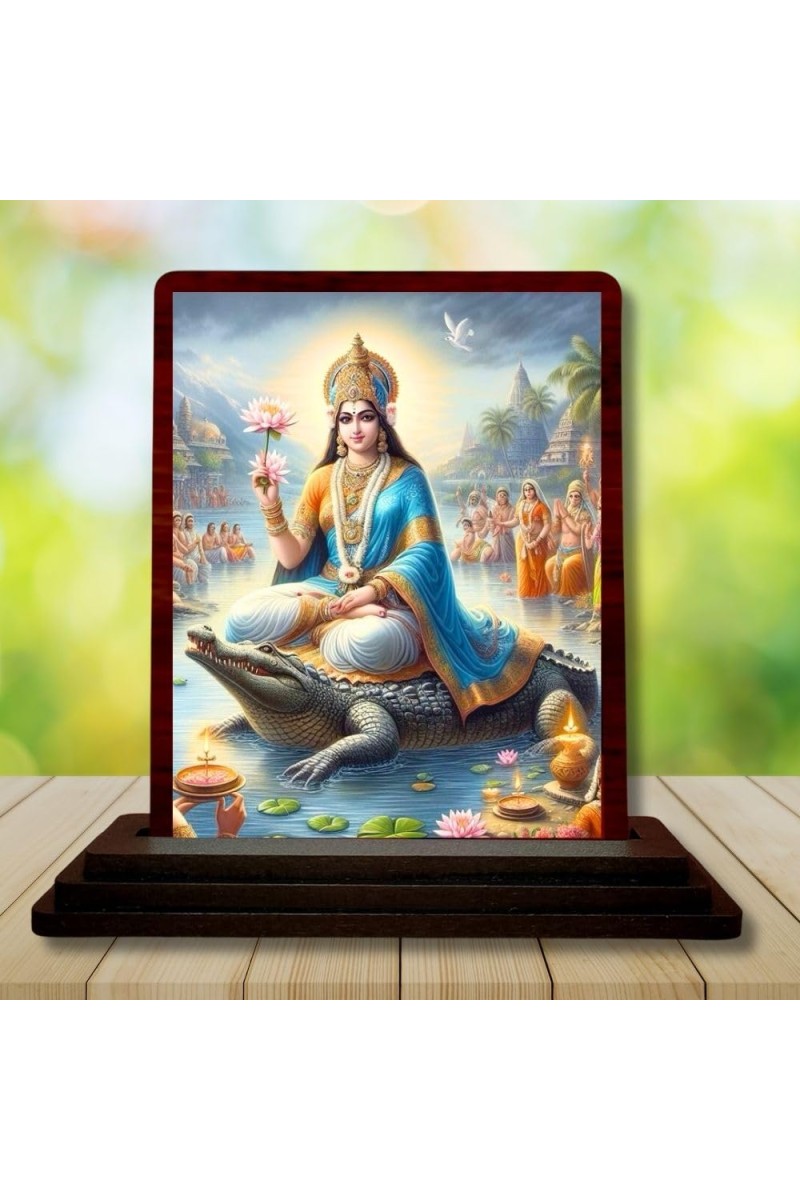 Car Desk/Table Top Goddess Ganga Wooden Photo Stand 3x4 Inches, Compact & Stylish Spiritual Display For Car, Home & Office (Pack Of 1) (F14157)