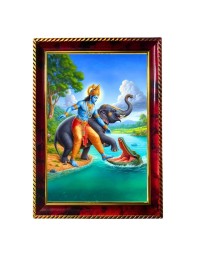 Lord Gajendra Moksha Photo Frame For Wall & Table | 7x9 Inch Golden Cherry Finish | Decorative Lord Gajendra Moksha Photo Frame For Home, Office & Pooja Room (F11438)