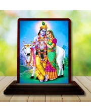 Car Desk/Table Top Lord Radha Krishna Wooden Photo Stand â€“ 3x4 Inches, Compact & Stylish Spiritual Display For Car, Home & Office (Pack Of 1) (F15111)