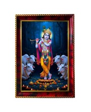 Lord Krishna Photo Frame For Wall & Table | 7x9 Inch Golden Cherry Finish | Decorative Lord Krishna Photo Frame For Home, Office & Pooja Room (F11562)