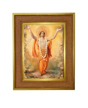 Sri Chaitanyaa Mahaprabhu Photo Frame 10x14 Inches-Brown Wooden Frame For Home, Office & Temple Decoration And Gifting (F6292)