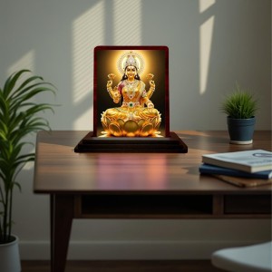 Car Desk/Table Top Goddess Lakshmi Wooden Photo Stand 3x4 Inches, Compact & Stylish Spiritual Display For Car, Home & Office (Pack Of 1) (F14456)