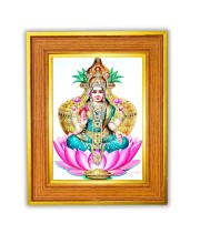 Goddess Lakshmi Photo Frame 10x14 Inches-Brown Wooden Frame For Home, Office & Temple Decoration And Gifting (F6485)