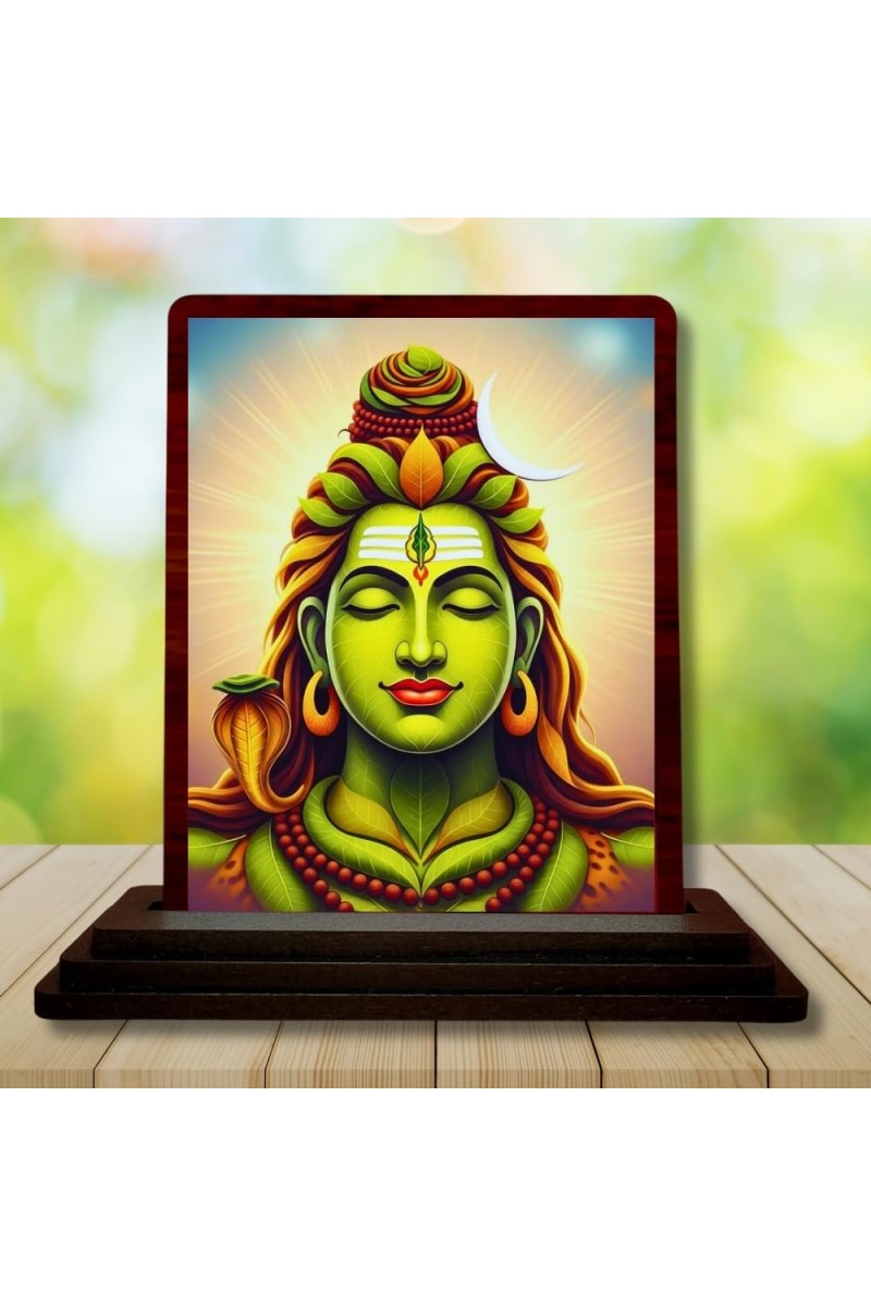 Car Desk/Table Top Lord Shiva Wooden Photo Stand â€“ 3x4 Inches, Compact & Stylish Spiritual Display For Car, Home & Office (Pack Of 1) (F15099)