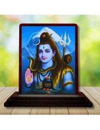 Car Desk/Table Top Lord Shiva Wooden Photo Stand 3x4 Inches, Compact & Stylish Spiritual Display For Car, Home & Office (Pack Of 1) (F14183)