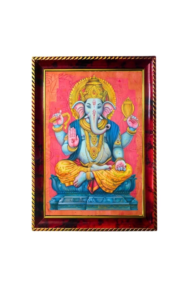 Lord Ganesha Photo Frame For Wall & Table | 7x9 Inch Golden Cherry Finish | Decorative Lord Ganesha Photo Frame For Home, Office & Pooja Room (F11616)