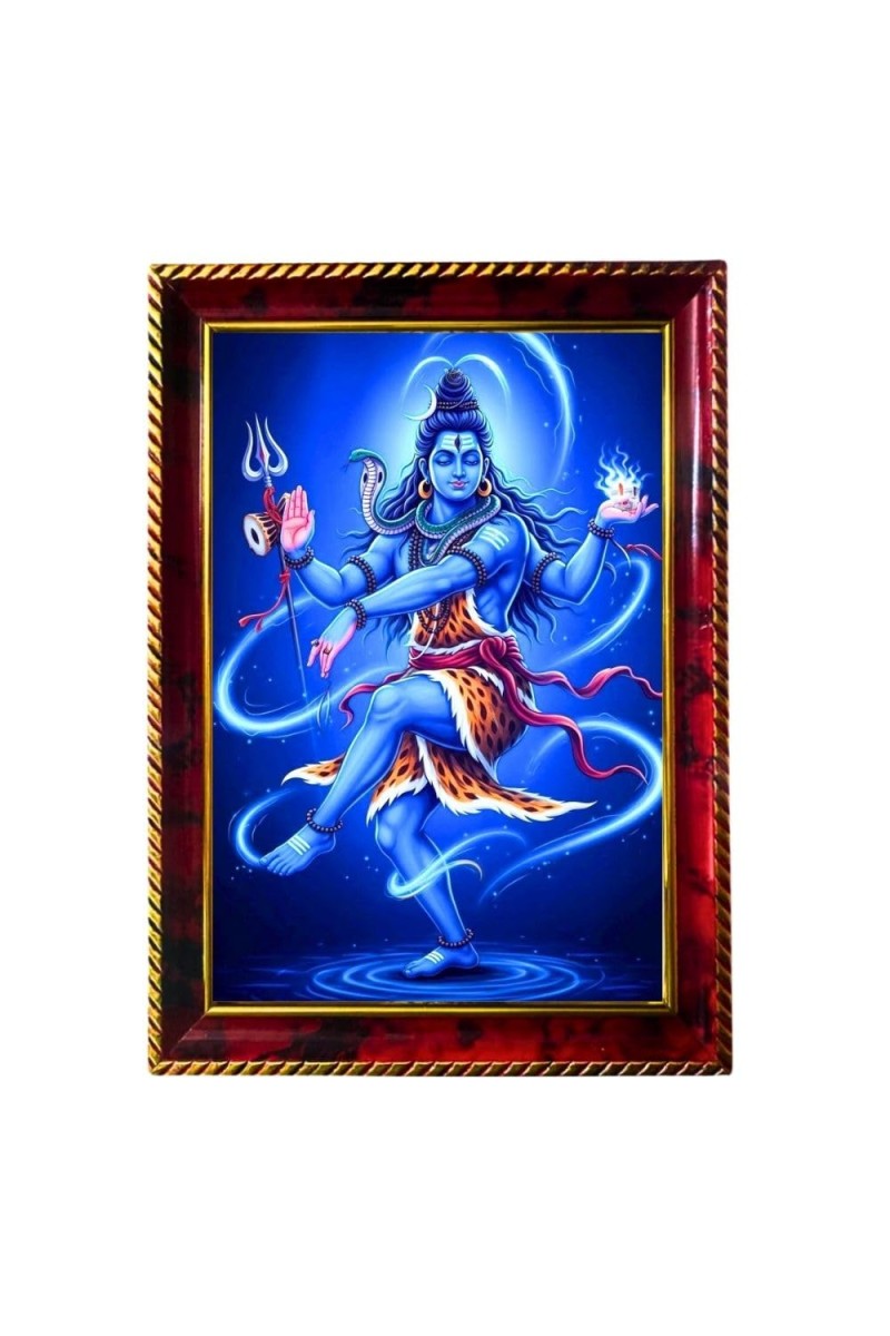 Lord Shiva In Dance Photo Frame For Wall & Table | 7x9 Inch Golden Cherry Finish | Decorative Lord Shiva In Dance Photo Frame For Home, Office & Pooja Room (F11760)