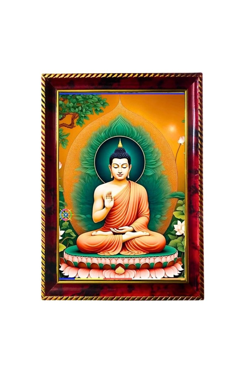 Serene Buddha Photo Frame For Wall & Table | 7x9 Inch Golden Cherry Finish | Decorative Serene Buddha Photo Frame For Home, Office & Pooja Room (F11615)