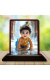 Car Desk/Table Top Lord Krishna Wooden Photo Stand 3x4 Inches, Compact & Stylish Spiritual Display For Car, Home & Office (Pack Of 1) (F14490)