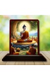 Car Desk/Table Top Lord Buddha Wooden Photo Stand 3x4 Inches, Compact & Stylish Spiritual Display For Car, Home & Office (Pack Of 1) (F14498)