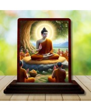 Car Desk/Table Top Lord Buddha Wooden Photo Stand 3x4 Inches, Compact & Stylish Spiritual Display For Car, Home & Office (Pack Of 1) (F14498)