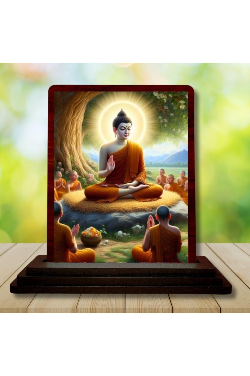 Car Desk/Table Top Lord Buddha Wooden Photo Stand 3x4 Inches, Compact & Stylish Spiritual Display For Car, Home & Office (Pack Of 1) (F14498)