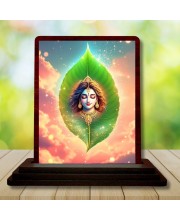 Car Desk/Table Top Lord Krishna Wooden Photo Stand 3x4 Inches, Compact & Stylish Spiritual Display For Car, Home & Office (Pack Of 1) (F14391)