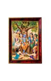 Lord Krishna With Friends Photo Frame For Wall & Table | 7x9 Inch Golden Cherry Finish | Decorative Lord Krishna With Friends Photo Frame For Home, Office & Pooja Room (F11431)
