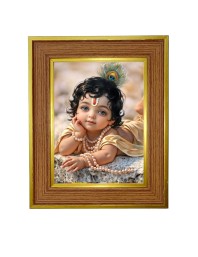 Bal Gopal Photo Frame 18x22 Inches-Brown Wooden Frame For Home, Office & Temple Decoration And Gifting (F6384)
